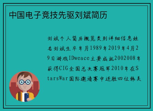 中国电子竞技先驱刘斌简历
